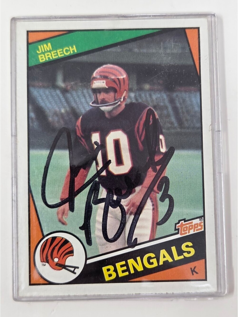 1984 Topps Jim Breech Bengals Signed Football Card Kicker NFL Vintage Autograph